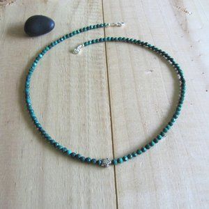 Malachite necklace with a little sterling silver flower